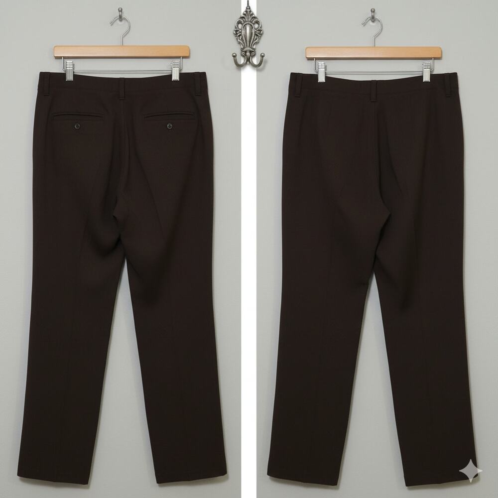 albots 16W Wide Leg Dress Pants Brown Side Zip Stretch Career Trousers